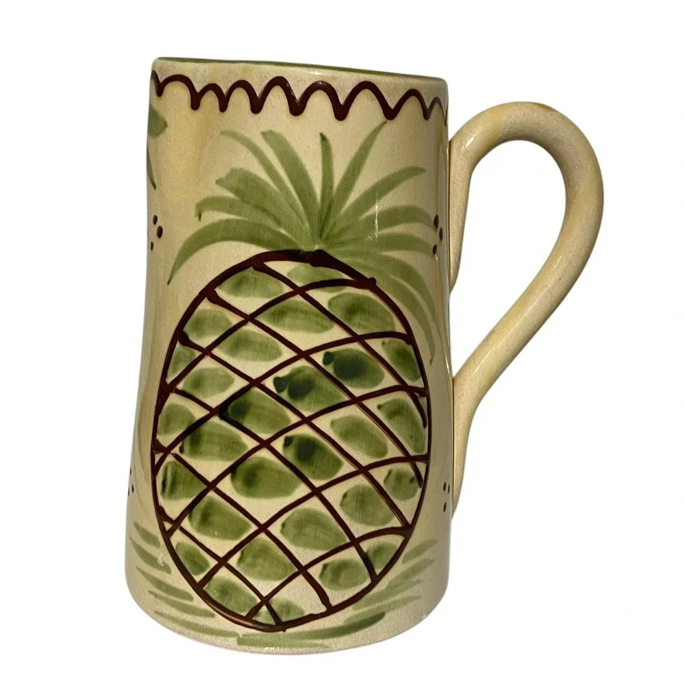 Hand Painted Italy Pineapple Ceramic Mug Tall Coffee Cup Tropical Green 8